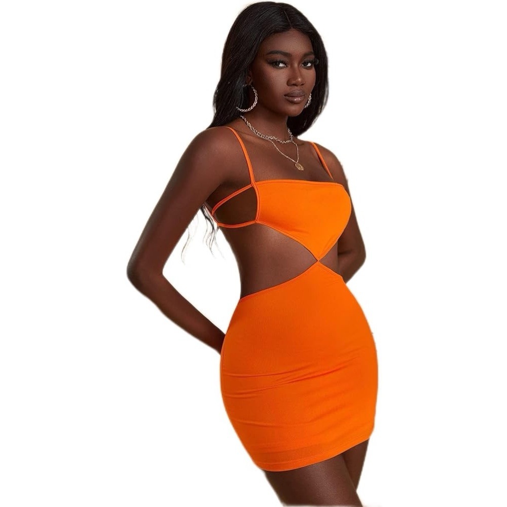 Shein Bae Dress Mini Bodycon Orange Cutout Backless Medium M